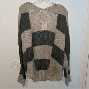 NWT Pink Rose Forest Green & Tan Striped Cardigan